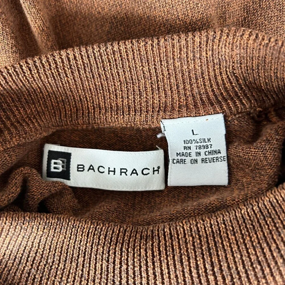 Bachrach 100% Silk Shirt Men L Brown Crewneck Top